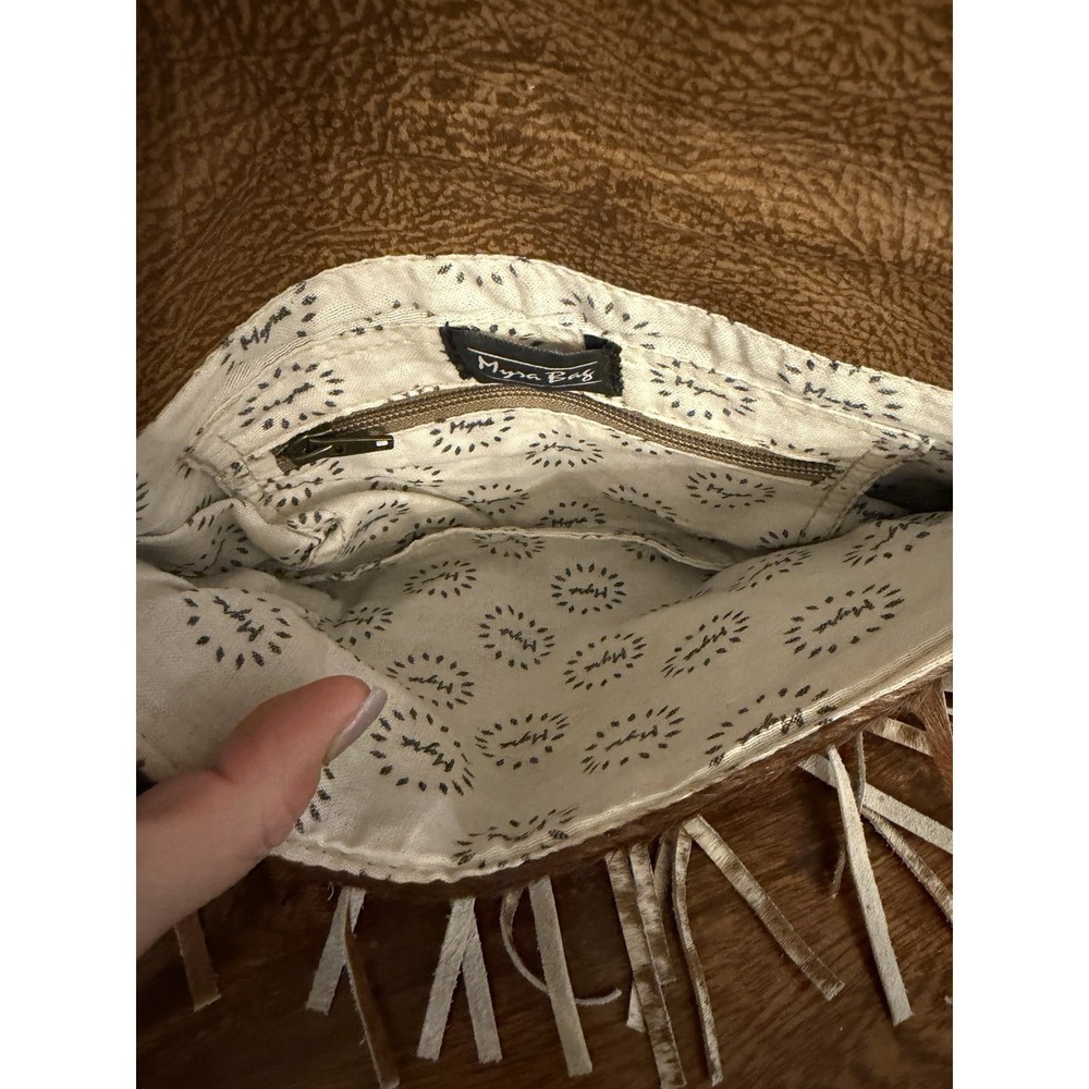 Myra Leather Cowhide Crossbody Bag with Fringe Boho Western Style - Picture 5 of 5